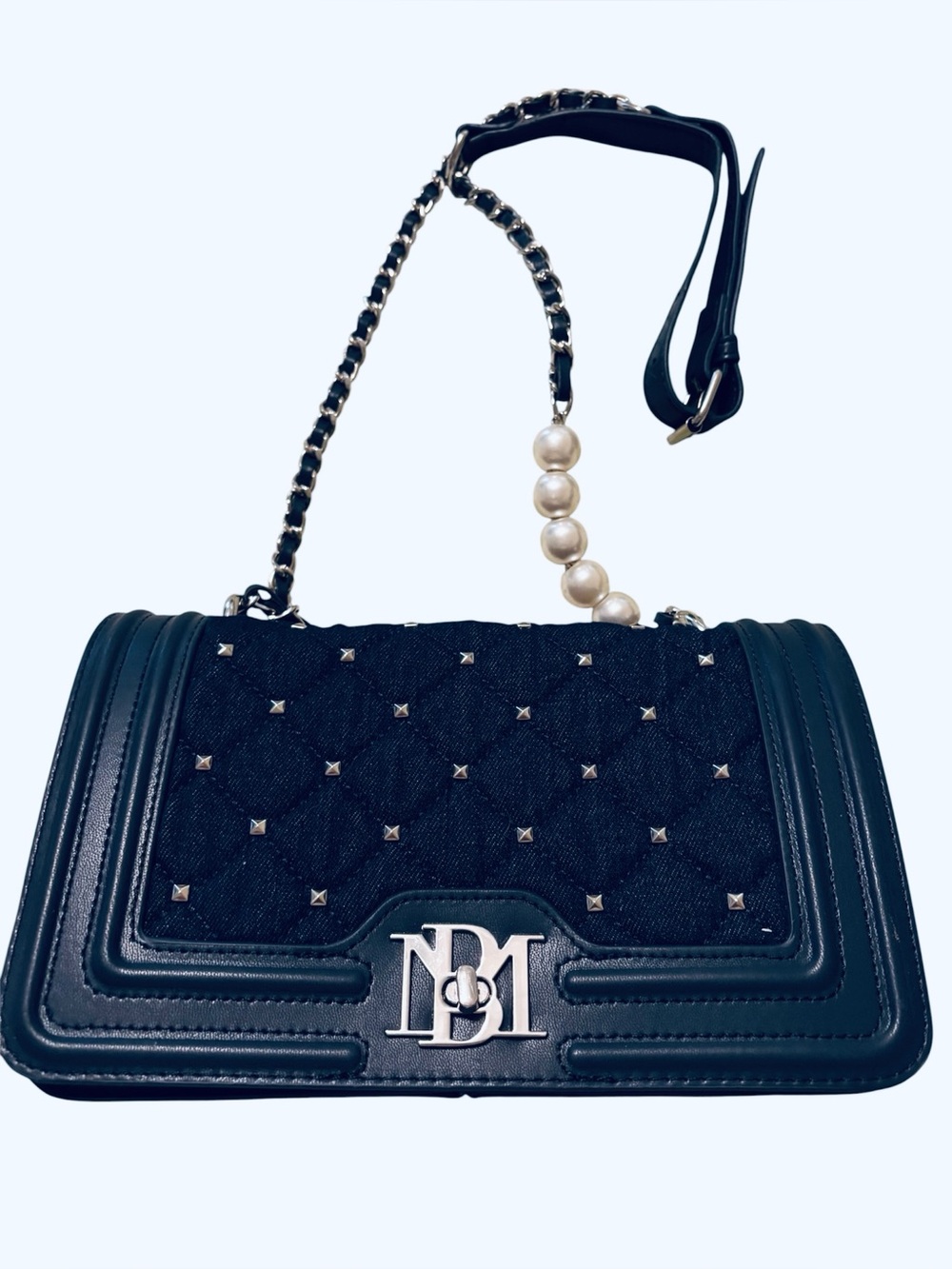 Badgley Mischka dark denim studded crossbody